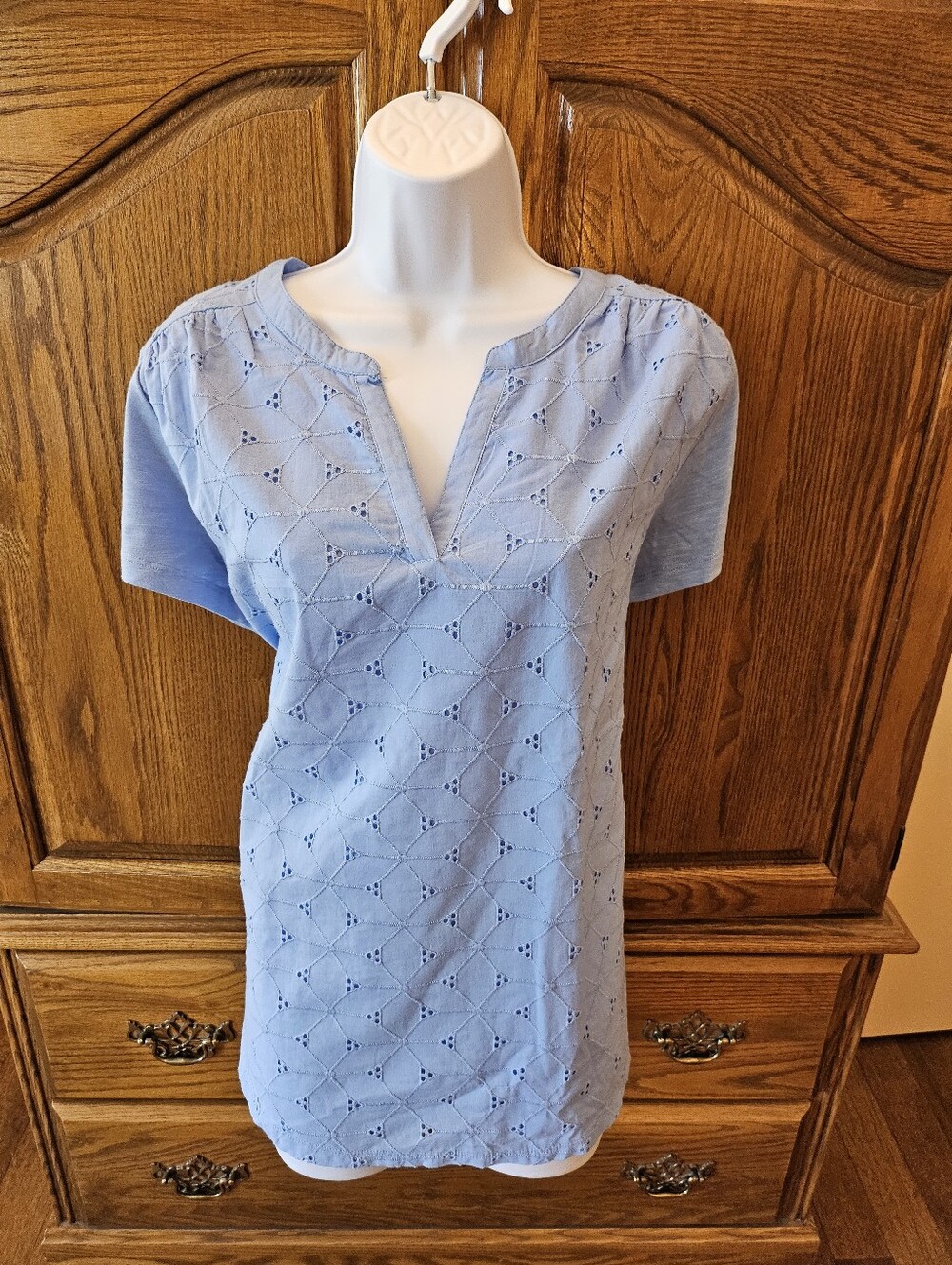 St John's Bay Eyelet Split-Neck Women's Top